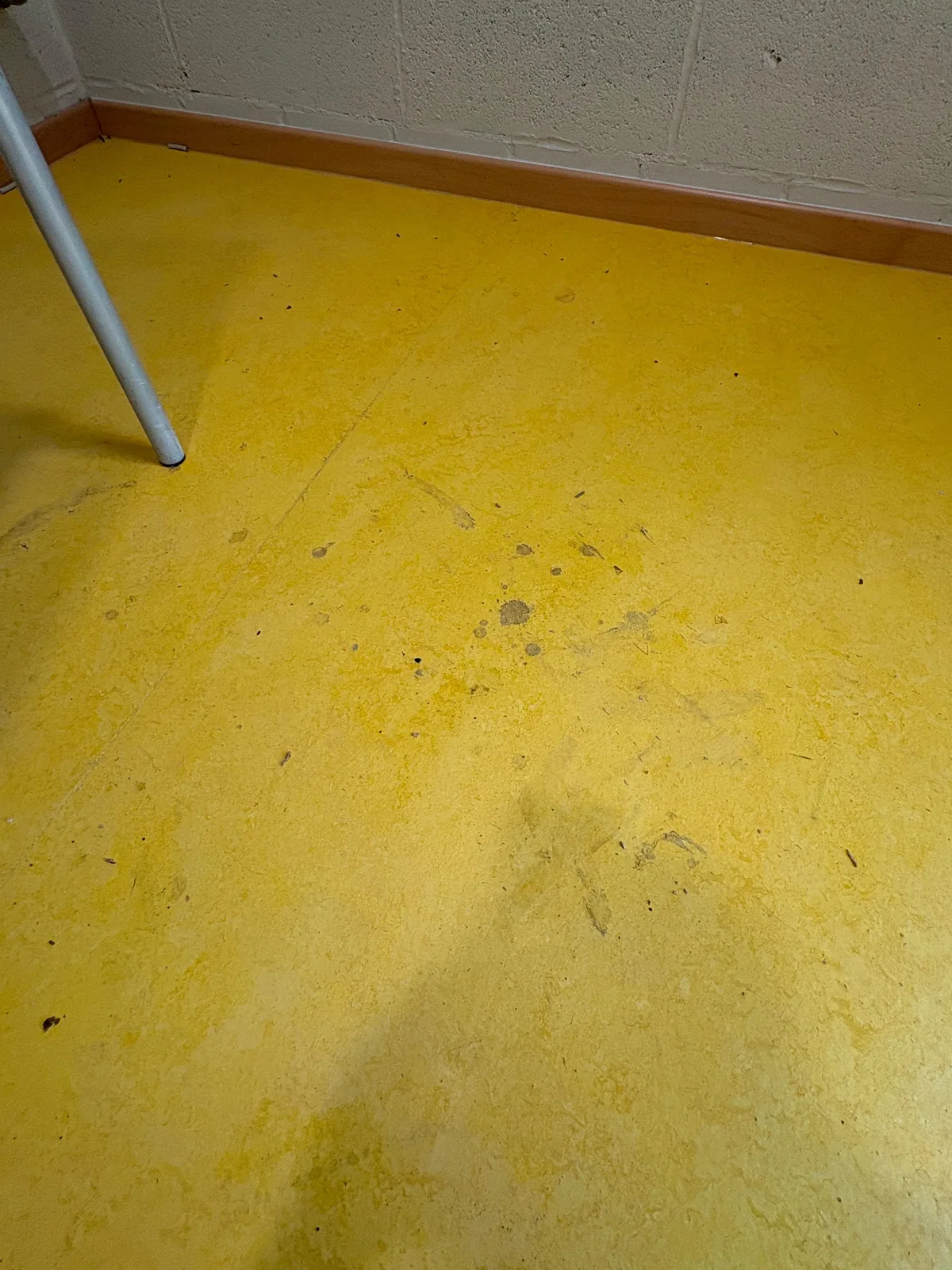 Fleckiger, stumpfer Bodenbelag vor der Grundreinigung